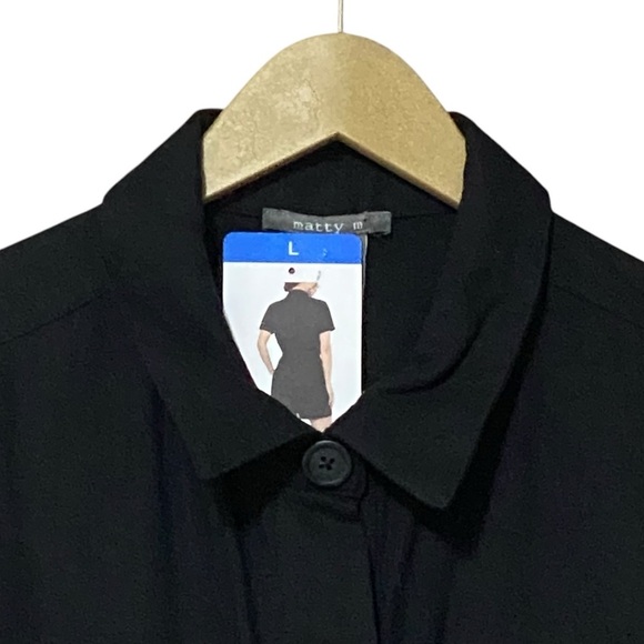 Matty M Linen Blend Button Front Romper L Black Belted Multi Pocket NWT - Picture 3 of 7